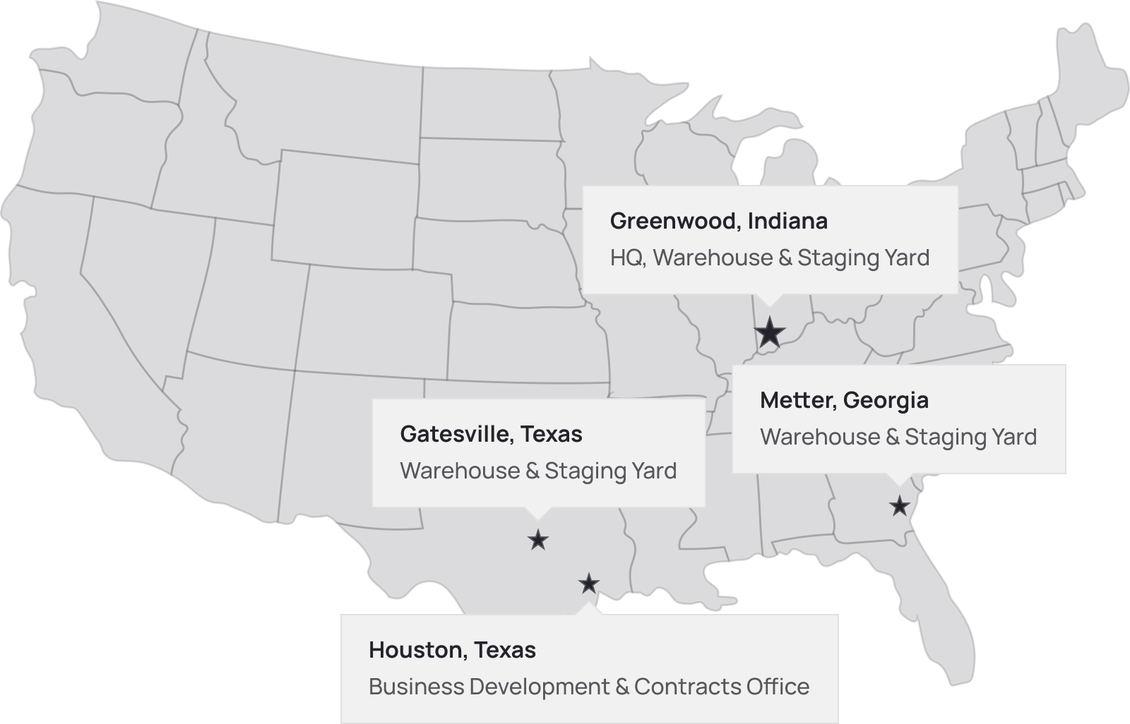 USA Up Star Locations Map